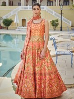 Saffron Cherry Silk Readymade Gown